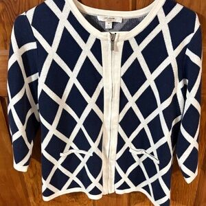 Liz Claiborne Navy and White Geometric Cardigan